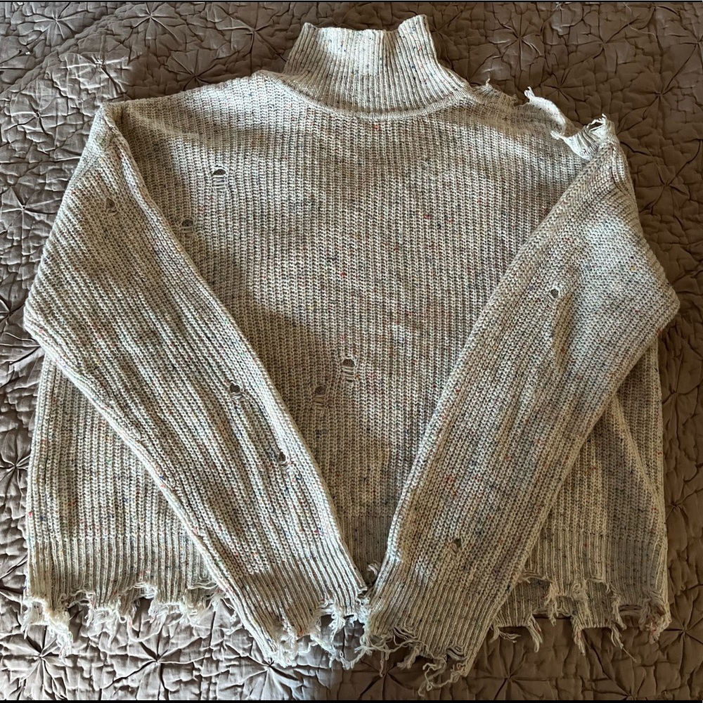 Distressed Mock Neck Sweater